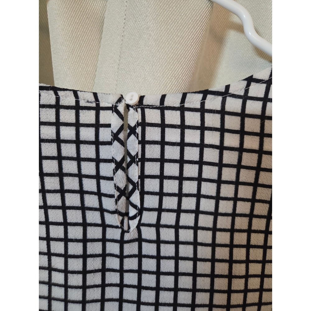 Adrianna Papell Womens XL Black White Grid Windowpane Short Sleeve Blouse Top - Picture 5 of 9